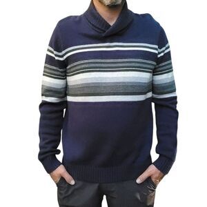 Levi's Shawl Collar Pullover Sweater-Cotton Blend-Navy with Stripes Mens Large